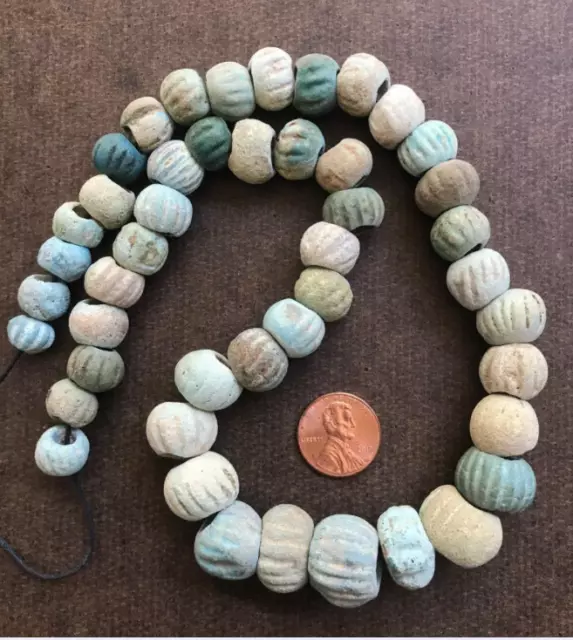 (B)  Rare Ancient  Excavated Blue Faience Melon Beads Egypt Syria Lebanon