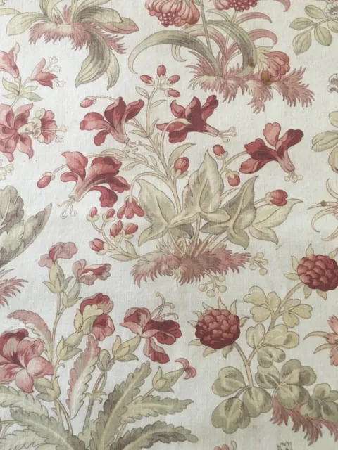 Antique French Woodland Orchid Floral Cotton Fabric #1~Red Apricot Sage~Cutter ?