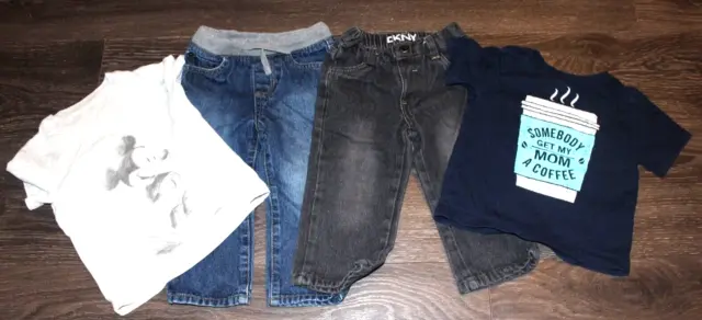 Baby Boys 18M + 18-24M mixed Clothing Lot 4 pcs jeans T-shirts Used