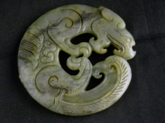 Excellent Chinese Jade *Dragon Head Phoenix Tail* 2Faces Pendant II093