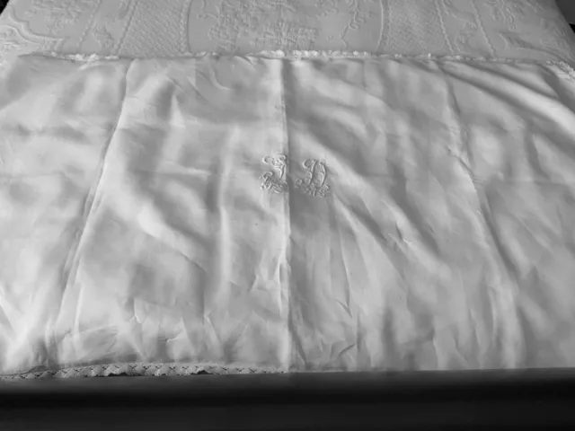 Linge Ancien Dessus De Lit Edredon EN LIN Et Dentelle Monogramme G D 2