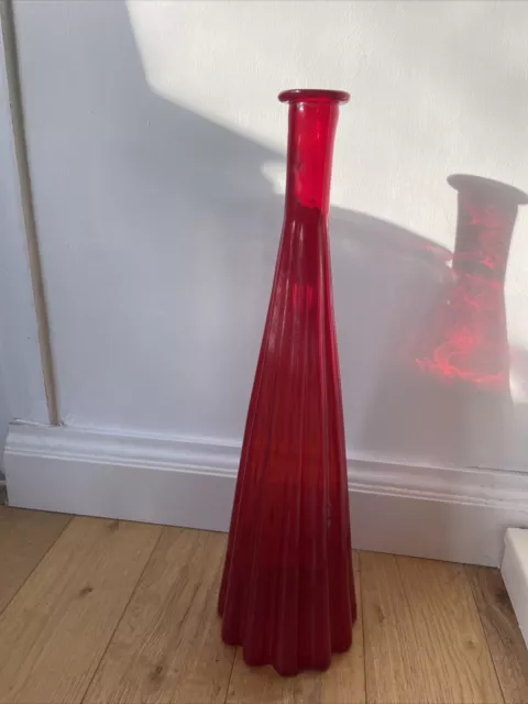 Vintage Tall Empoli Fluted Red Genie Bottle No Stopper