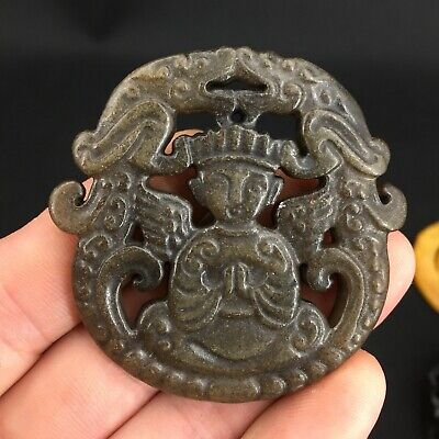 Exquisite Chinese Old Jade Carved *People/Dragon* Pendant Amulet  Z4