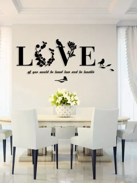 Mirror Decal Art Mural Wall Stickers Home DIY Leaf Love Decoration Removable