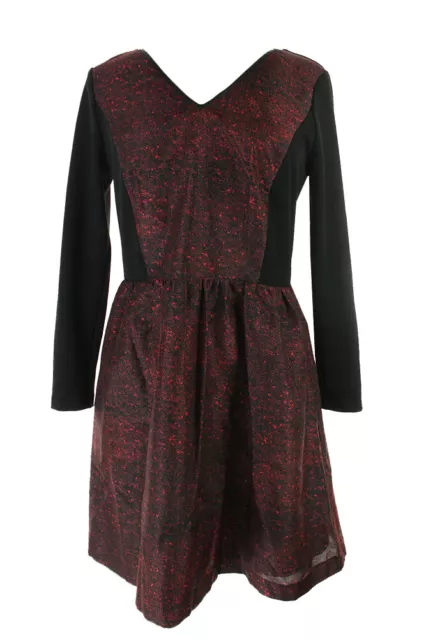 Kensie New Black-Red 3/4-Sleeve Lace-Inset Dress XS $99