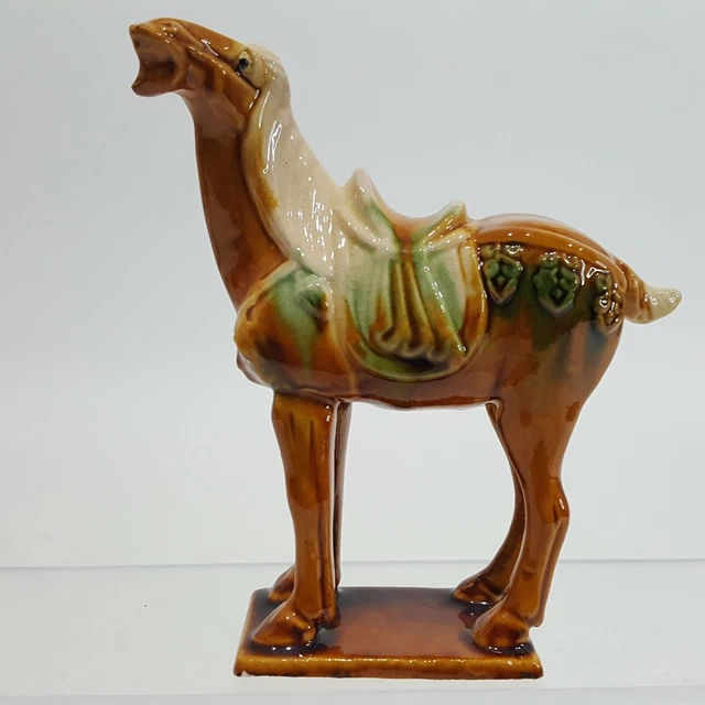 Vintage Chinese Tang Dynasty Style Imperial Sancai Tri-Glaze War Horse Sculpture