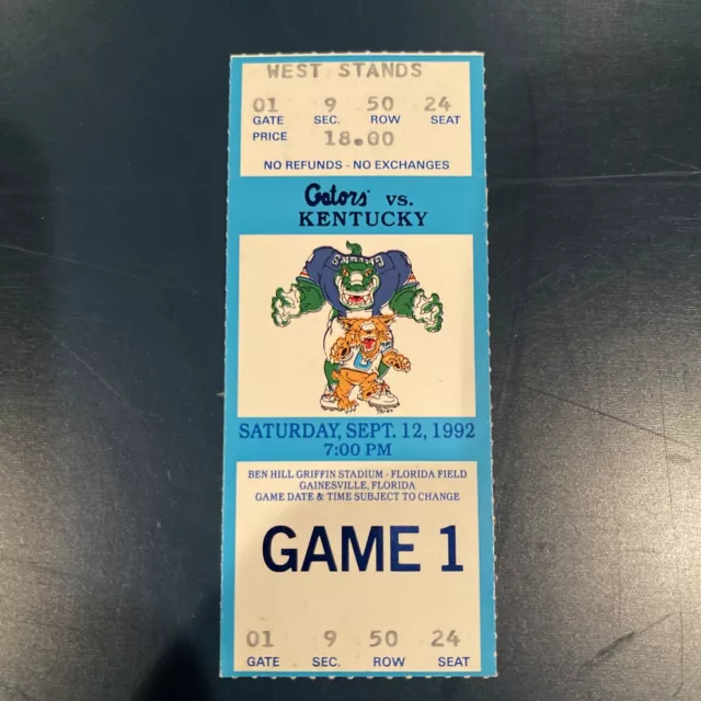 1992 Ticket College Football Florida Gators Vs Kentucky Wildcats