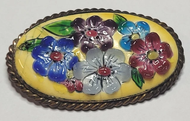 Broche Noire avec Cabochon en Verre Fleur Mer