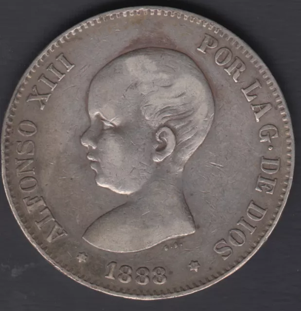 Spain Currency Alfonso XIII 5 Pesetas 1888 18 88