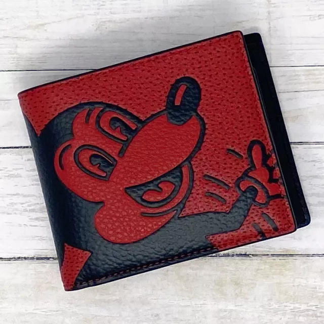 Limited Edition Coach Disney Mickey Mouse Keith Haring 3 In 1 Red Leather Wallet