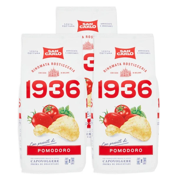 3X San Carlo 1936 Patatine Buona Com'era con Pezzetti di Pomodoro Basilico 150g