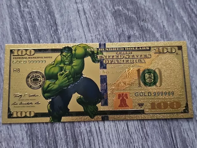 Marvel The Hulk Gold Foil Banknote 100 USD