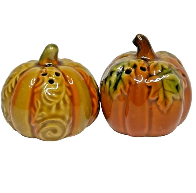 Pumpkin Gourd Ceramic Salt & Pepper Shaker Set with Plastic Stoppers AS IS