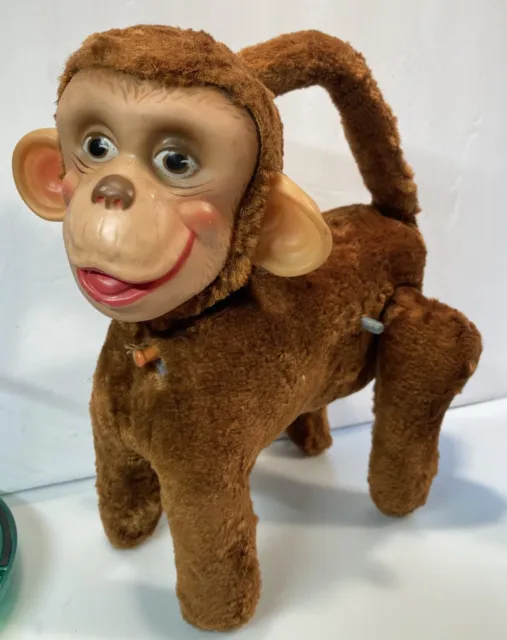 Rubber Face monkey plush Wind Up Mechanical Vintage 1960's Rushton style  rare