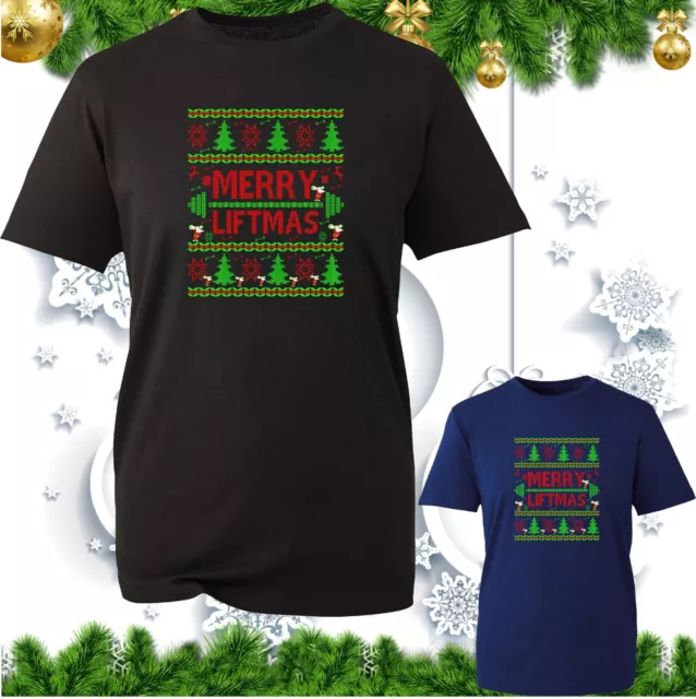 Merry Liftmas Christmas T-Shirt Funny Santa Claus Weight Lifting Gym Xmas Top