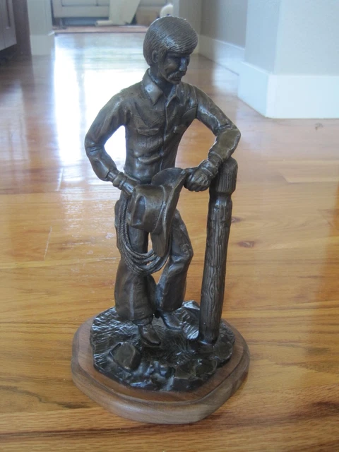 Bronze Statue Cowboy by B Kay 1979 Vintage Art