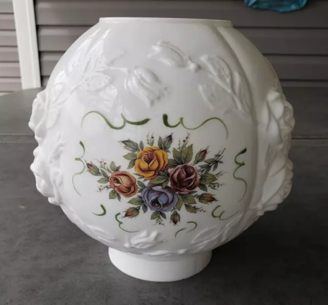 8 inch GWTW Puffy Rose Floral Glass Ball Oil Lamp Globe Shade Victorian Parlor