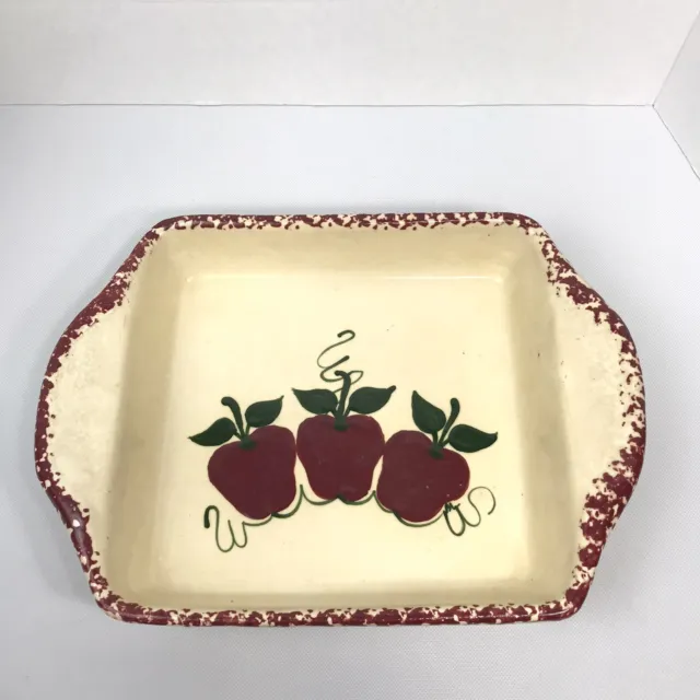 East Texas Pottery Cream With Red Spongeware Apples Design Casserole Dish