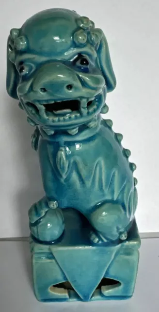 Vintage Chinese Export Turquoise Blue Green Glaze Porcelain Male Foo Dog 6”