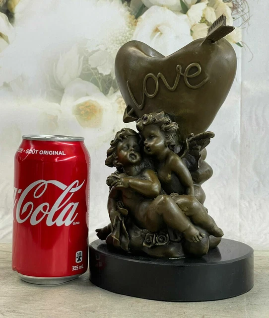 Art Déco Mármol Bronce Escultura Ángel "Psique Y Eros "Figura Estatua Cupido