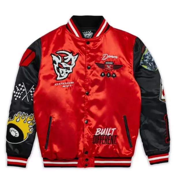 NEW Men's XL DODGE DEMON EMBROIDERED Red & Black Satin JACKET! Built Different.