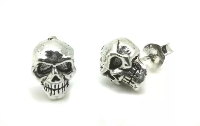 Pair of Solid 925 Sterling Silver Skull Stud Earrings