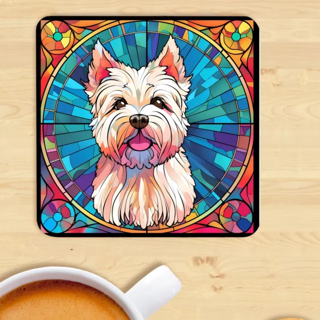 Pet Dog Coaster, Stained Glass Effect Print, West Highland Terrier , Westie