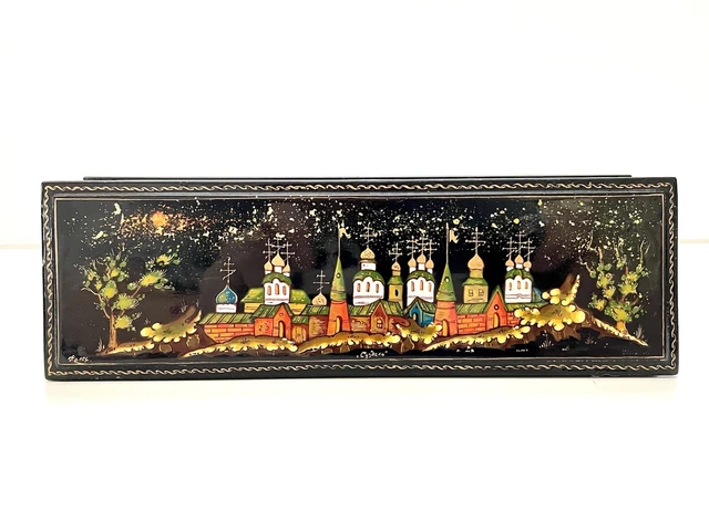 Vintage Russian USSR Hand Painted Lacquer Hinged Box Signed by Artist +Bonus Box