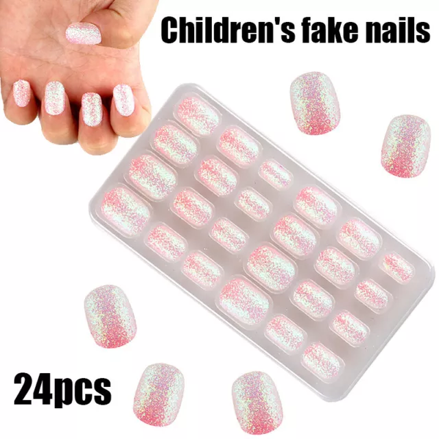 Faux Ongles Courts À Paillettes Pour Filles Couverture Complète À Pression R