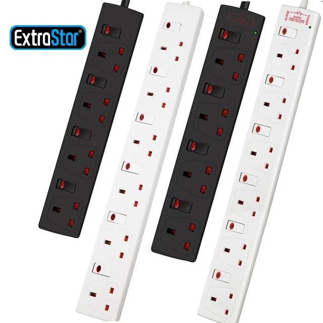 MAINS EXTENSION LEAD Individual Switch UK Plug Sockets 1m 2m 3m 5m