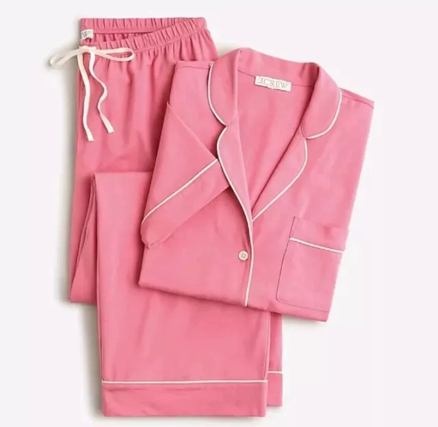 J.Crew Women Size L Gingham Short Sleeve 2pc Pajama Set Eco Dreamy Pink Cotton