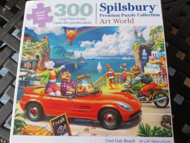 Spilsbury 500 Piece Puzzle "Cool Cats Beach" 18"x24" Premium Linen Art World