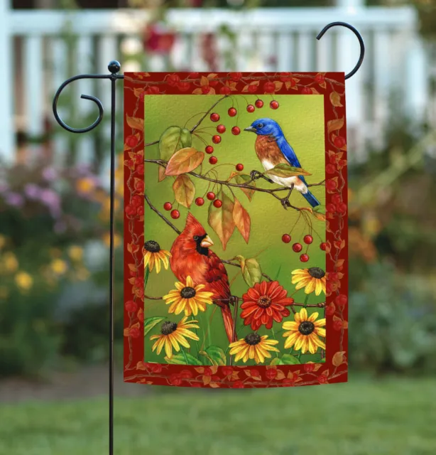 Toland Birds n Berries 12x18 Colorful Flower Cardinal Jay Bird Garden Flag