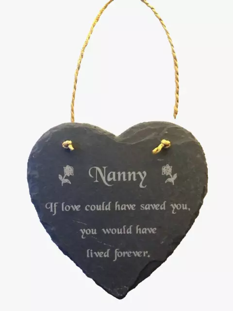 Engraved Slate Heart Memorial Hanging Grave Marker Stone Memory Plaque for Nanny