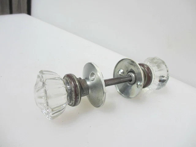 Vintage Glass Door Knobs Handles Crystal Silver Plates Antique Brass Old