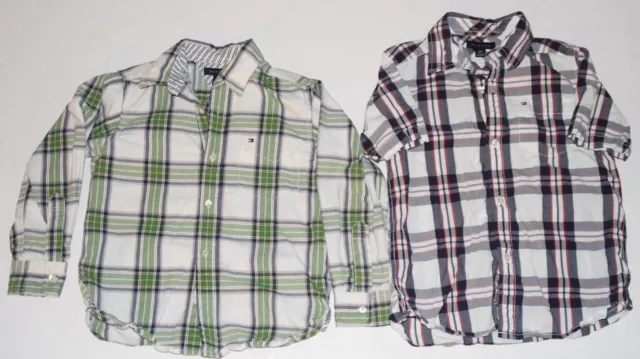 Boys Tommy Hilfiger Lot of 2 Plaid Long & Short Sleeve Button Down Shirt Sz 6/7