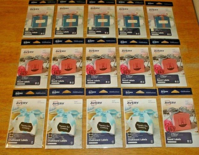 Lot of 15 Packs Avery Labels Chalkboard, Address, Round 41574, 41560, 41562