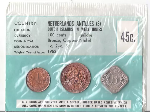 NETHERLANDS ANTILLES 1952-59-63 Coins (Bronze-Copper-Nickel) 1c 2 1/2c 5c