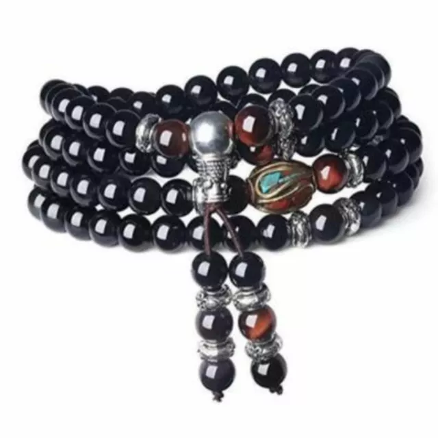 6mm natural 108 Red Tiger Eye Obsidian Mala Prayer Beads Bracelet Custom