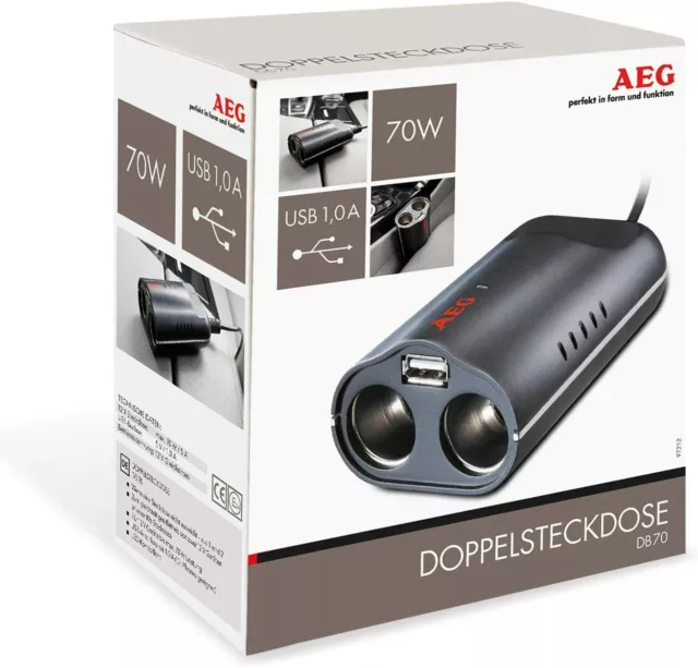 AEG Automotive Doppia Uscita Presa Sigaretta DB70 12 V con Porta USB Veicoli 70W