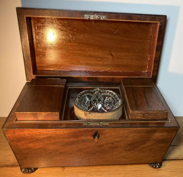 Antique Edwardian Tea Caddy With Internal Boxes Mixing Bowl Mahogany