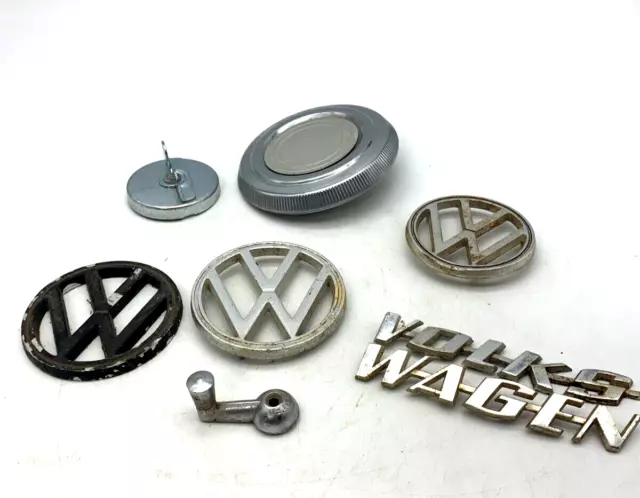 Volkswagen Vintage Lot of Parts Beetle Bus Van Gas Cap Emblems 7 Pieces