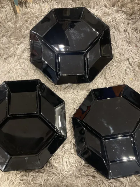 Arcoroc OCTIME Black Partitioned  Plates 10 Inch Octagonal Glass France X3