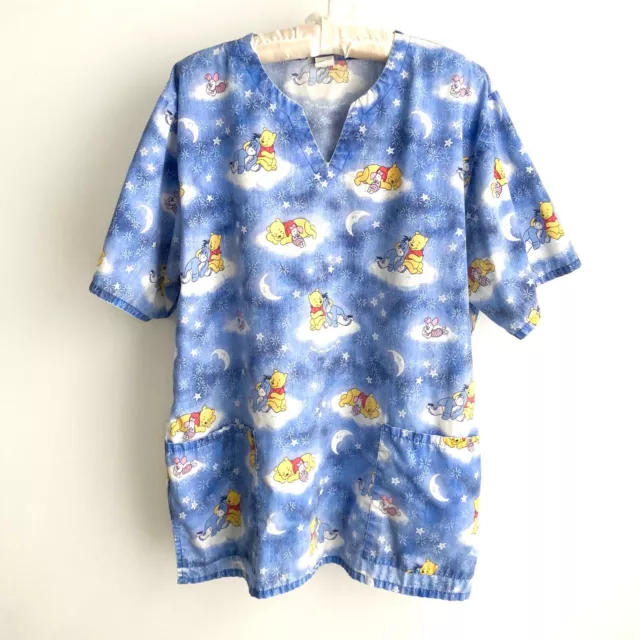 Disney VTG Winnie the Pooh Scrub Top Medical sz M Piglet Eeyore Stars USA Made