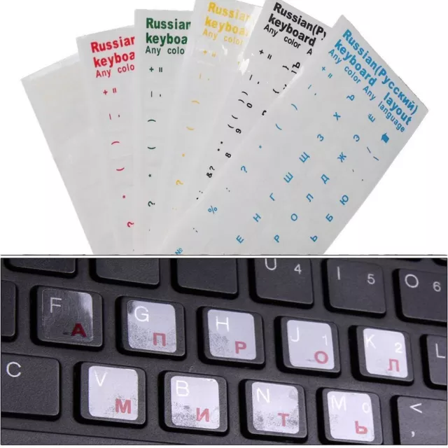 PVC Multicolor Russian Letters Cover Sticker Keyboard Stickers Transparent