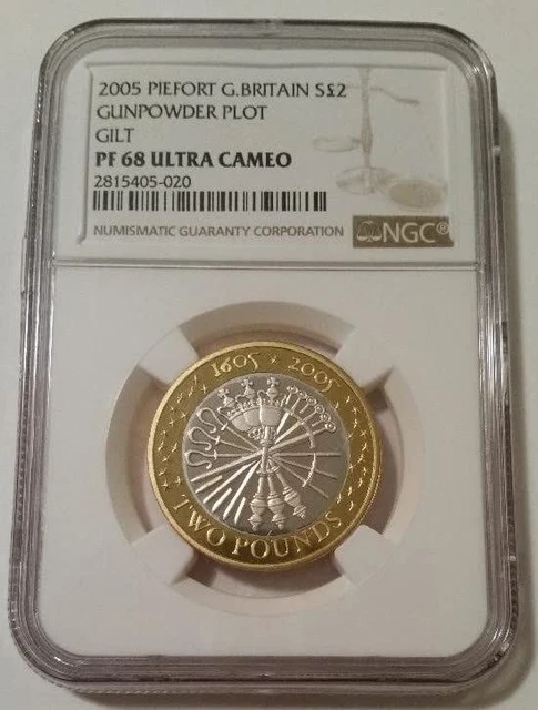 Great Britain 2005 Silver 2 Pounds Piefort Gunpowder Plot Gilt Proof PF68 UC NGC