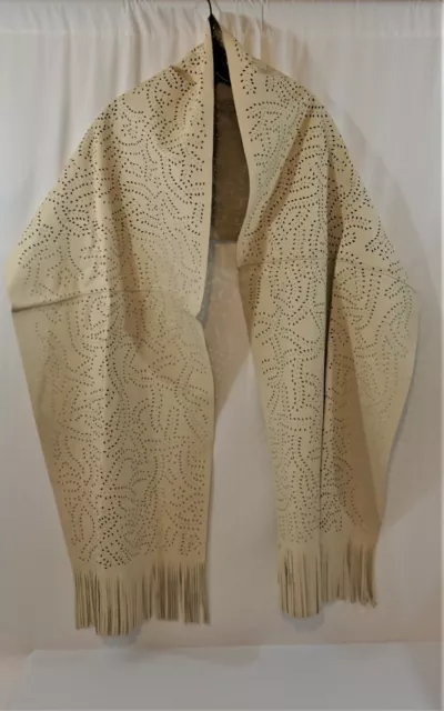 Bajra Leather Large Wrap Shawl Scarf Fringe Camel 92" x18.5"
