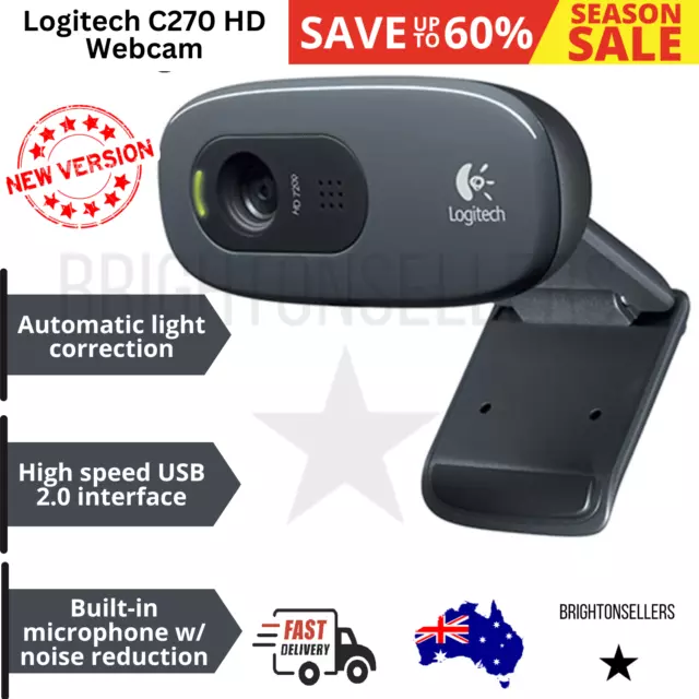 Logitech C270 Laptop or Desktop Webcam HD Built-in Mic Widescreen Plug and Play