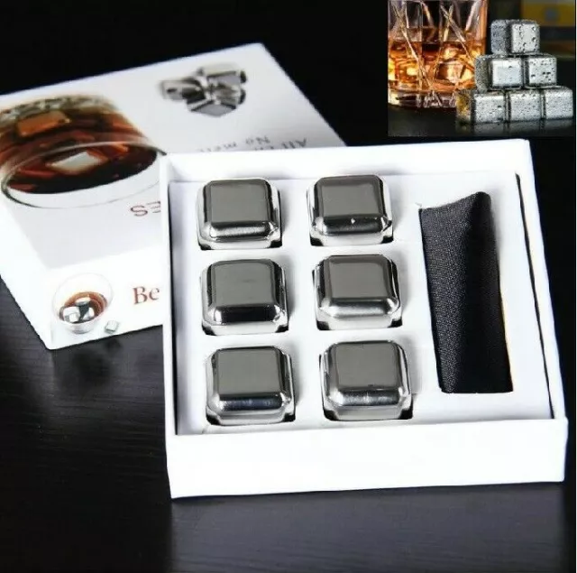 Stainless Steel Whisky Stones Reusable Ice Cubes Cooling Rocks Christmas Gift