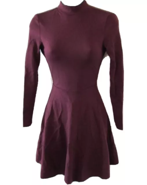 Mock Neck Skater Dress Cut Out Open Back Maroon XS NOS American Apparel VIOLETTE